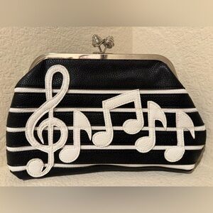 Far Nine BLACK and WHITE MUSIC NOTE FAUX LEATHER CLUTCH PURSE